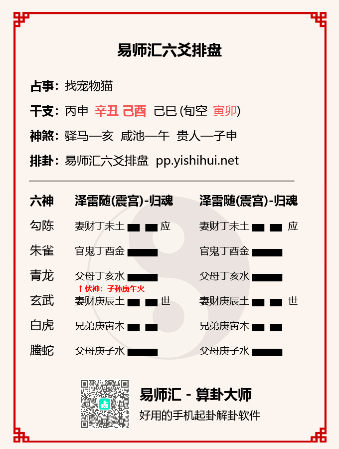 六爻泽雷随卦测宠物猫走失能否找回卦例解析插图